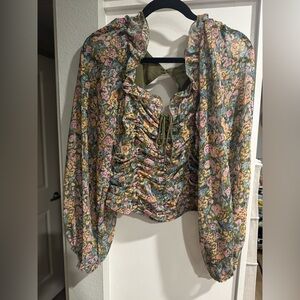 Free People Floral Ruffle Blouse